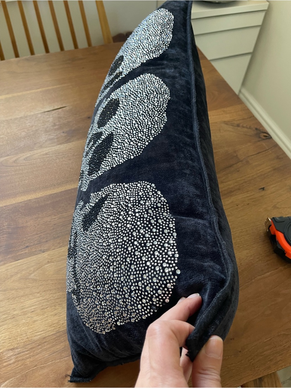 Magaschoni Black Skull silver rhinestone Throw Pillow - Home Holiday - Picture 8 of 9